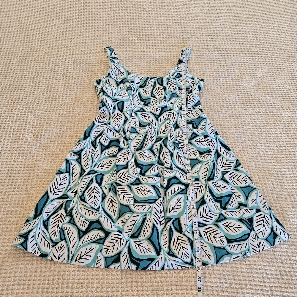 Anne Klein Sleeveless Scoopneck Teal Leaf Fit & Flare Cotton Dress Sz. 8 - Picture 9 of 13